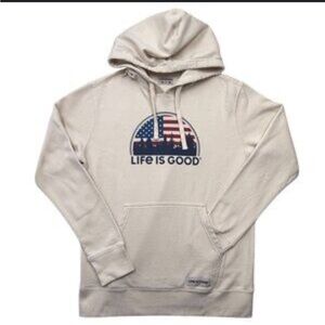 Life is Good Men’s American Flag Logo Hoodie Beige Size Large